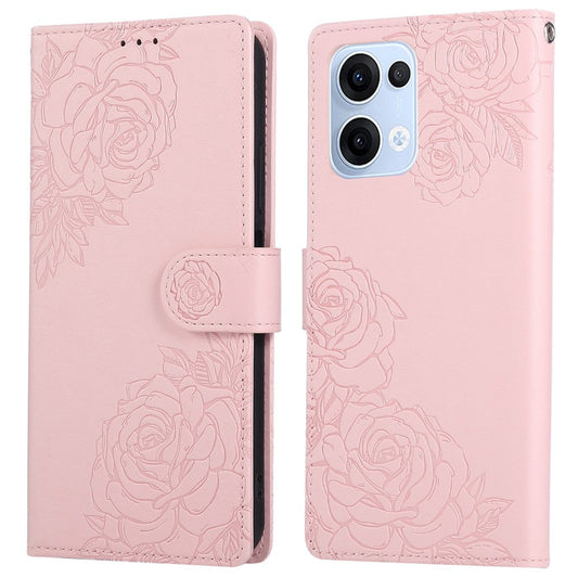 For Oppo Reno13 5G (Global) Case Rose Flower PU Leather Wallet Phone Cover with 3 Card Slots - Rose Gold