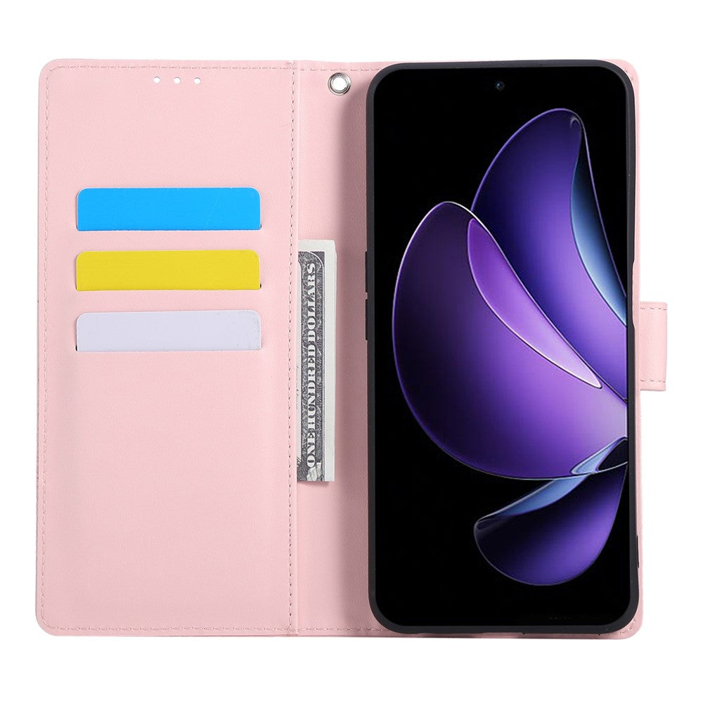 For Oppo Reno13 5G (Global) Case Rose Flower PU Leather Wallet Phone Cover with 3 Card Slots - Rose Gold