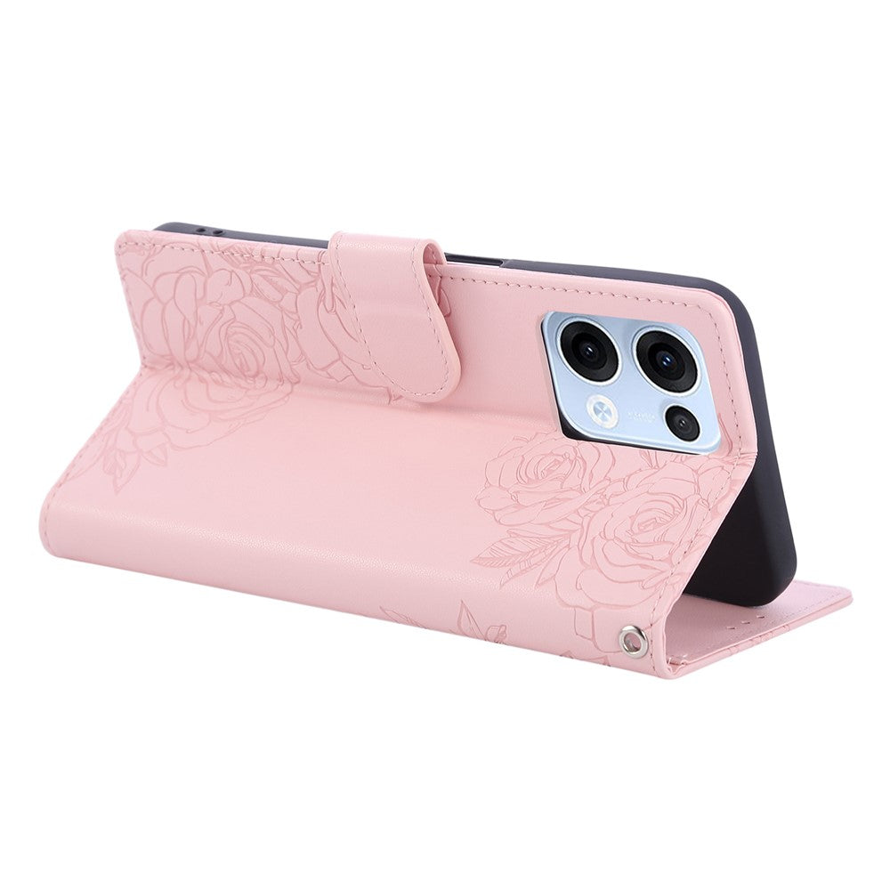 For Oppo Reno13 5G (Global) Case Rose Flower PU Leather Wallet Phone Cover with 3 Card Slots - Rose Gold