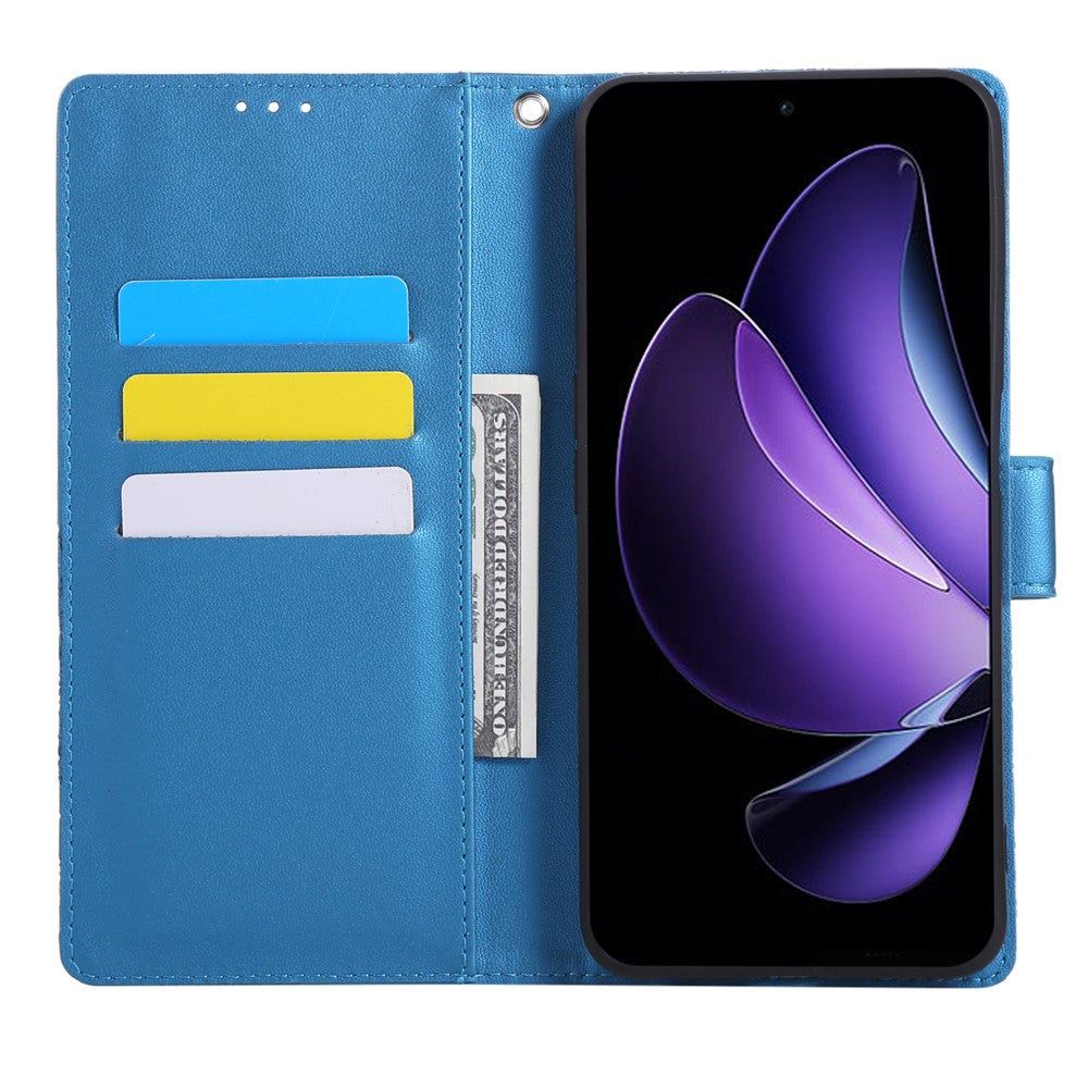 For Oppo Reno13 5G (Global) Case Rose Flower PU Leather Wallet Phone Cover with 3 Card Slots - Blue