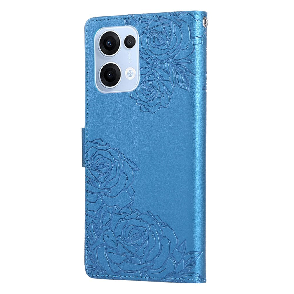 For Oppo Reno13 5G (Global) Case Rose Flower PU Leather Wallet Phone Cover with 3 Card Slots - Blue