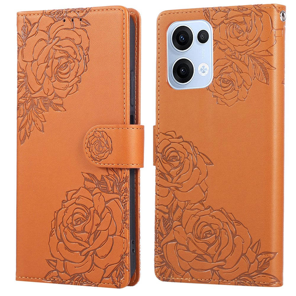 For Oppo Reno13 5G (Global) Case Rose Flower PU Leather Wallet Phone Cover with 3 Card Slots - Brown