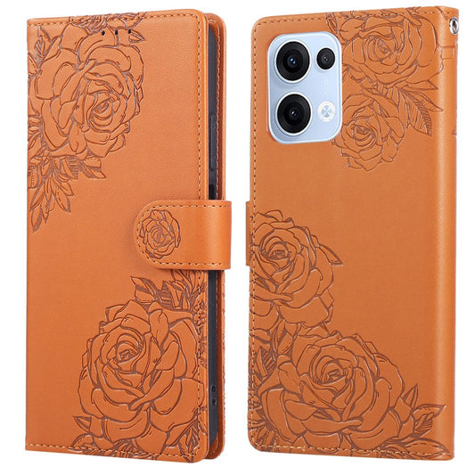 For Oppo Reno13 5G (Global) Case Rose Flower PU Leather Wallet Phone Cover with 3 Card Slots - Brown