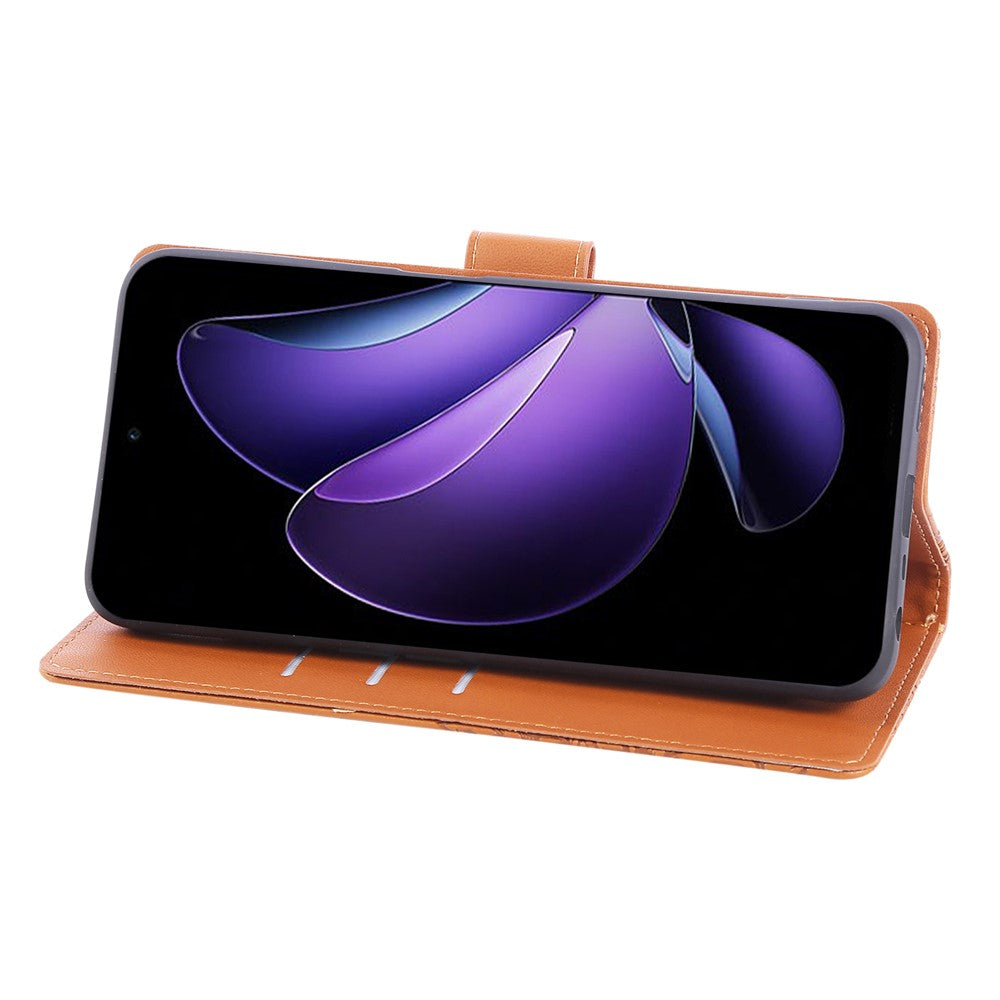 For Oppo Reno13 5G (Global) Case Rose Flower PU Leather Wallet Phone Cover with 3 Card Slots - Brown