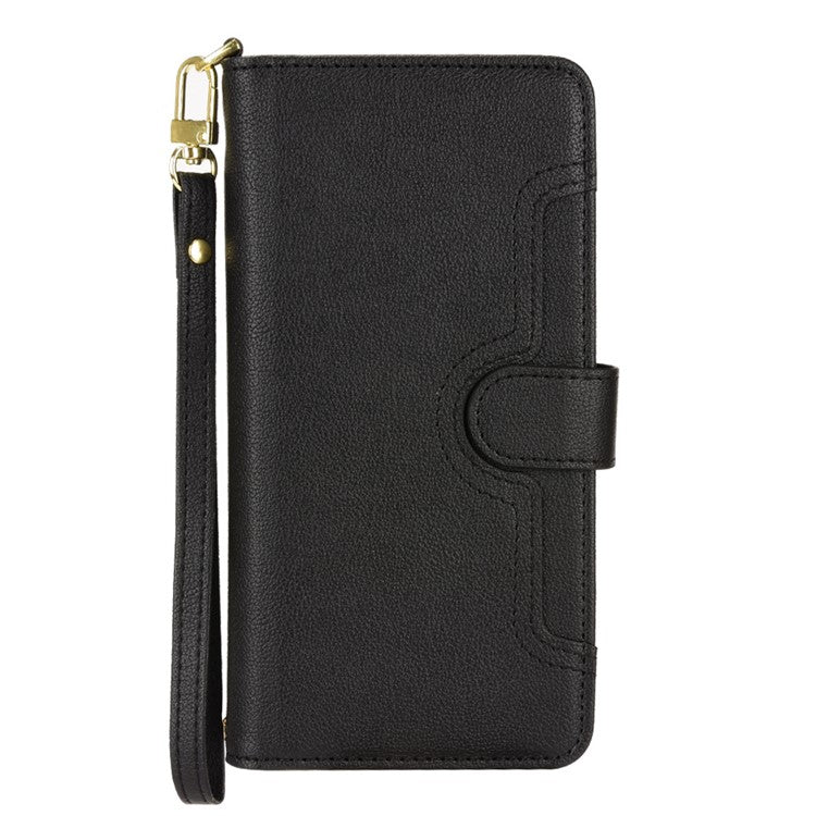 For Google Pixel 7 5G PU Leather Magnetic Closure Handbag Stand Flip Wallet Zipper Pocket Phone Case with Hand Strap and Shoulder Strap - Black