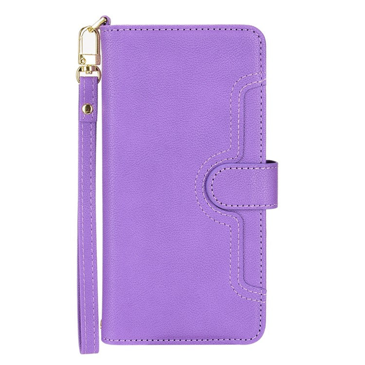 For Google Pixel 7 5G PU Leather Magnetic Closure Handbag Stand Flip Wallet Zipper Pocket Phone Case with Hand Strap and Shoulder Strap - Purple