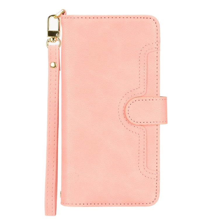 For Google Pixel 7 5G PU Leather Magnetic Closure Handbag Stand Flip Wallet Zipper Pocket Phone Case with Hand Strap and Shoulder Strap - Pink