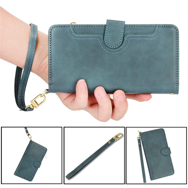 For Google Pixel 7 5G PU Leather Magnetic Closure Handbag Stand Flip Wallet Zipper Pocket Phone Case with Hand Strap and Shoulder Strap - Green