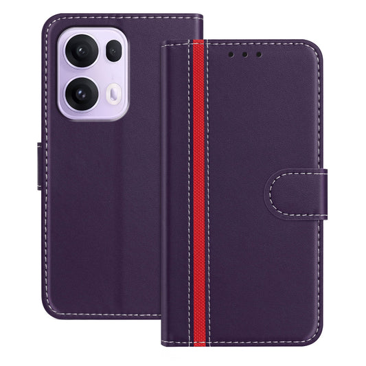 For Oppo Reno13 Pro 5G Phone Cases Wallet Stand Color Splicing Leather Cover with Magnetic Clasp - Purple