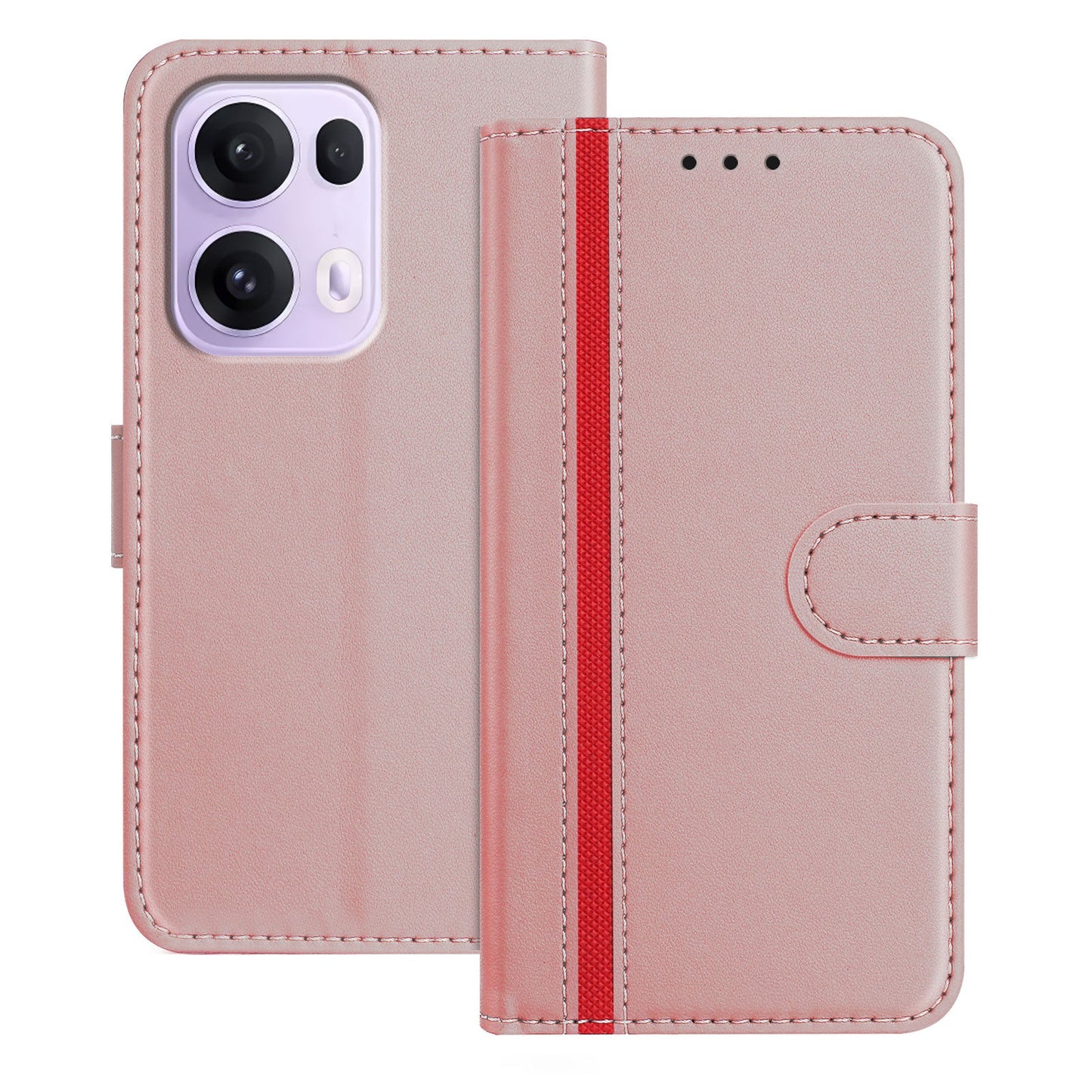 For Oppo Reno13 Pro 5G Phone Cases Wallet Stand Color Splicing Leather Cover with Magnetic Clasp - Rose Gold