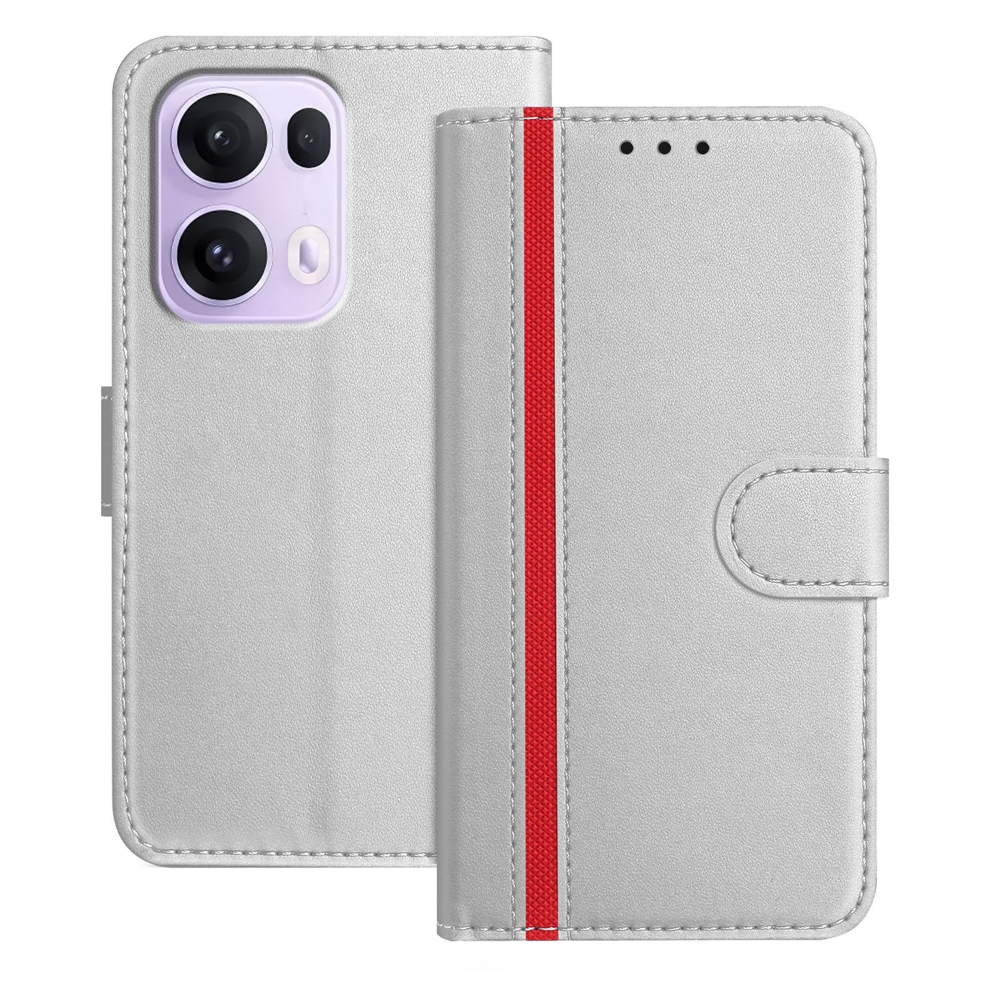 For Oppo Reno13 Pro 5G Phone Cases Wallet Stand Color Splicing Leather Cover with Magnetic Clasp - Silver