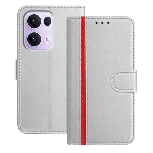 For Oppo Reno13 Pro 5G Phone Cases Wallet Stand Color Splicing Leather Cover with Magnetic Clasp - Silver
