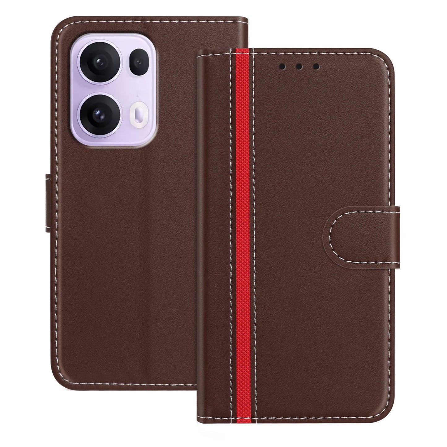 For Oppo Reno13 Pro 5G Phone Cases Wallet Stand Color Splicing Leather Cover with Magnetic Clasp - Brown