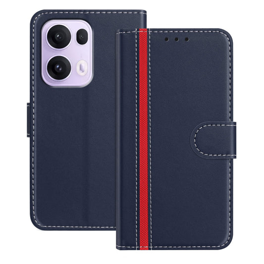 For Oppo Reno13 Pro 5G Phone Cases Wallet Stand Color Splicing Leather Cover with Magnetic Clasp - Blue