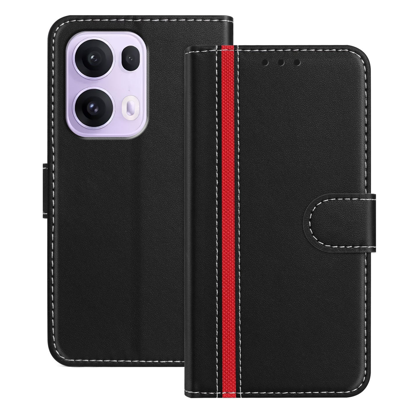 For Oppo Reno13 Pro 5G Phone Cases Wallet Stand Color Splicing Leather Cover with Magnetic Clasp - Black