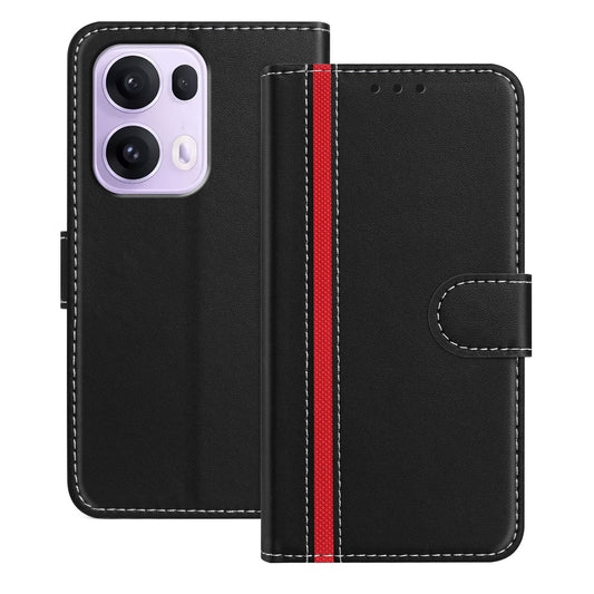 For Oppo Reno13 Pro 5G Phone Cases Wallet Stand Color Splicing Leather Cover with Magnetic Clasp - Black