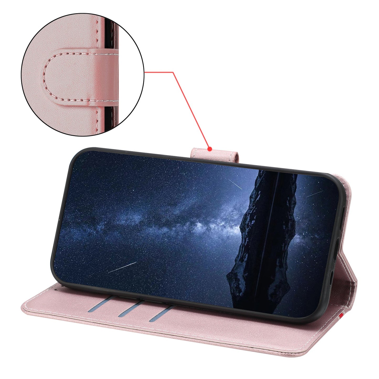 For Oppo Reno13 F 5G Phone Cases Wallet Stand Color Splicing Leather Cover with Magnetic Clasp - Rose Gold