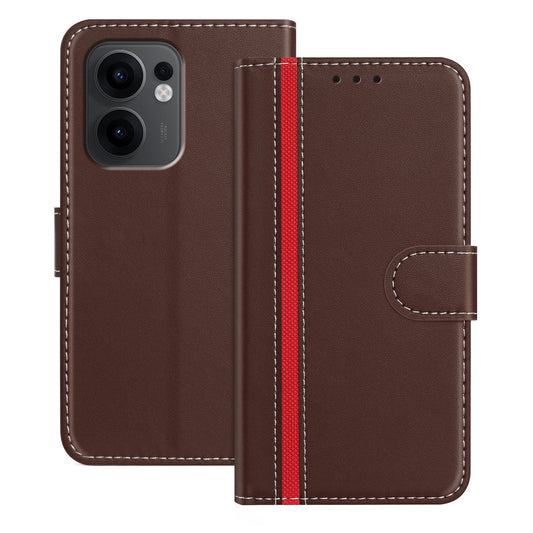 For Oppo Reno13 F 5G Phone Cases Wallet Stand Color Splicing Leather Cover with Magnetic Clasp - Brown