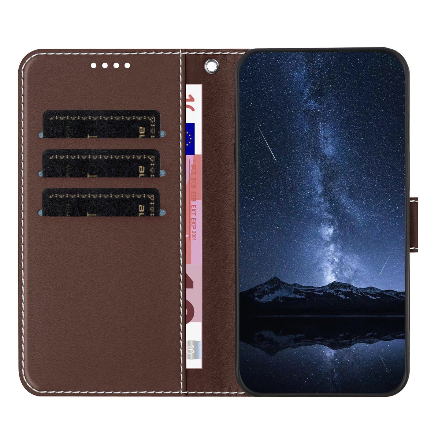 For Oppo Reno13 F 5G Phone Cases Wallet Stand Color Splicing Leather Cover with Magnetic Clasp - Brown