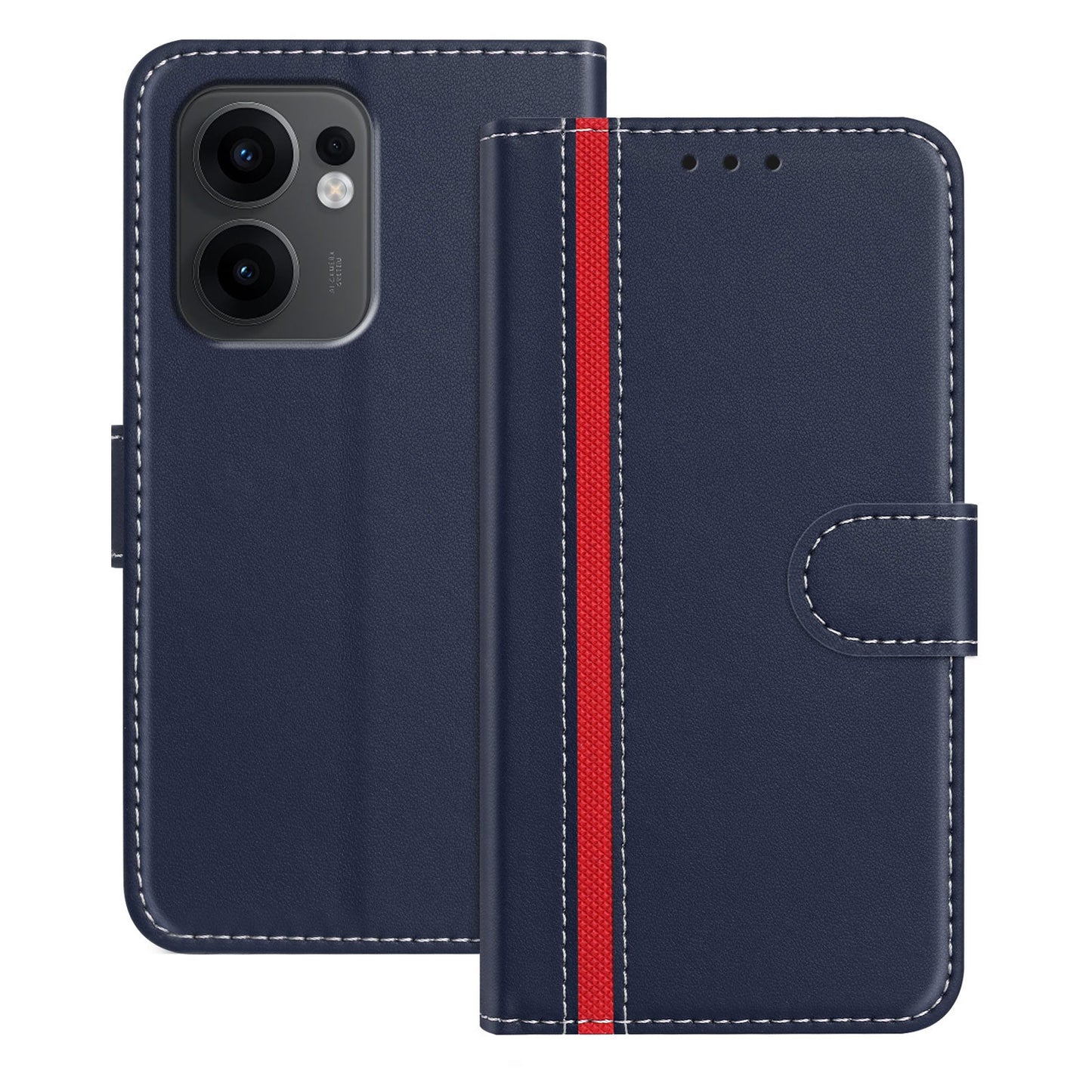 For Oppo Reno13 F 5G Phone Cases Wallet Stand Color Splicing Leather Cover with Magnetic Clasp - Blue