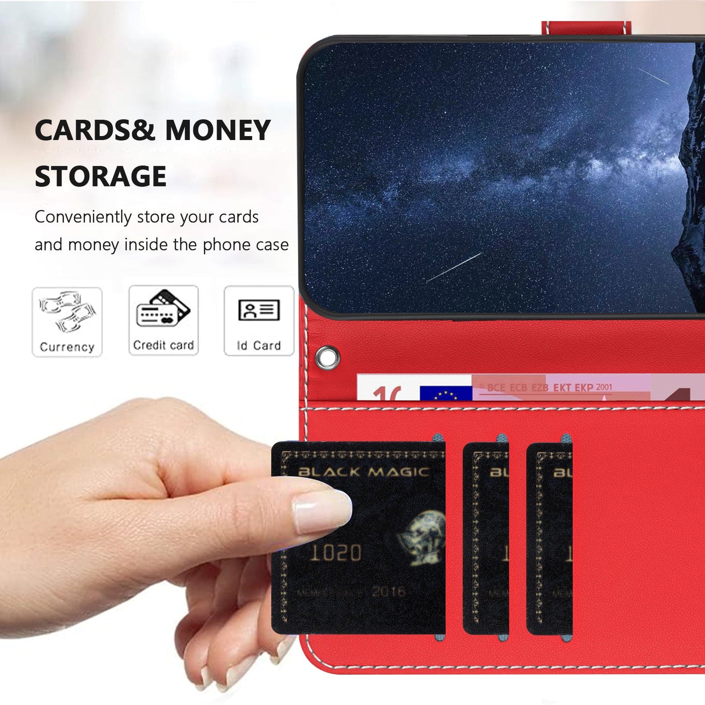 For Oppo Reno13 5G (Global) Phone Cases Wallet Stand Color Splicing Leather Cover with Magnetic Clasp - Red