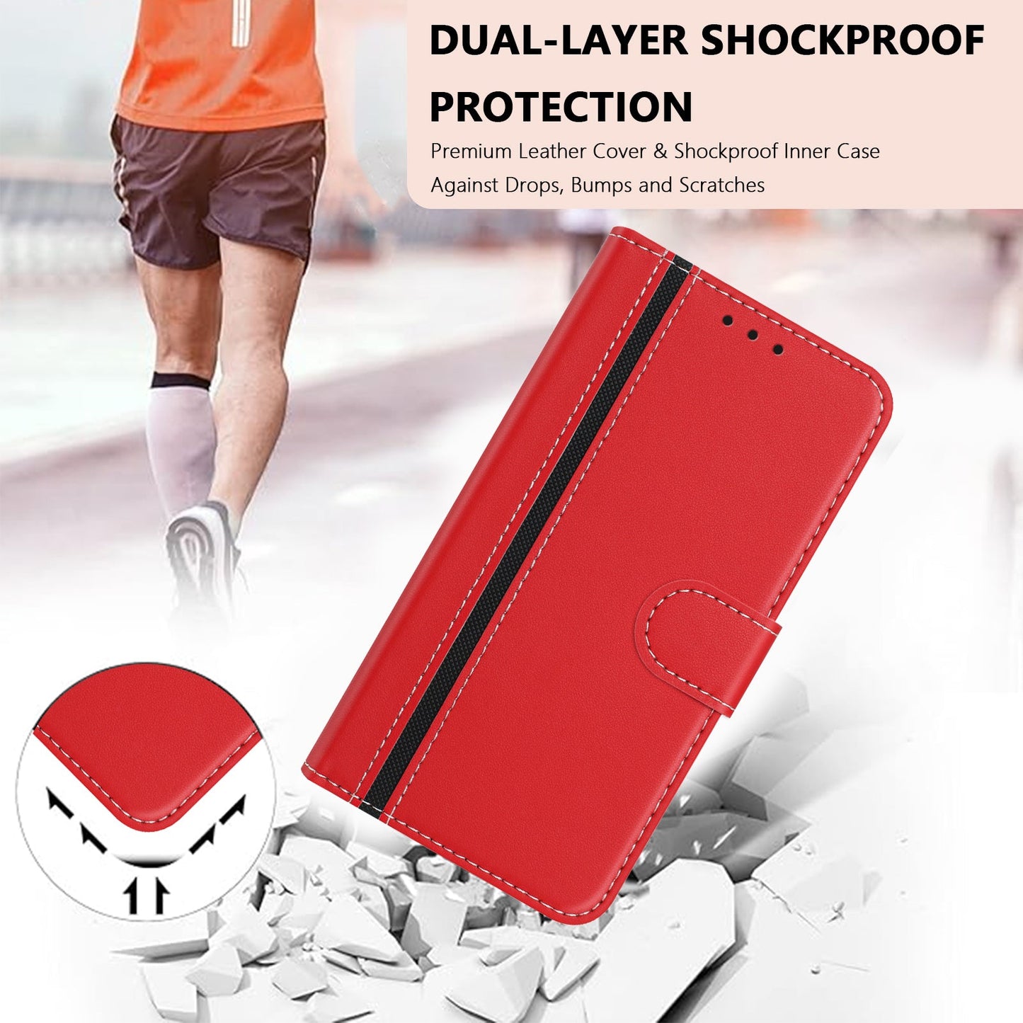 For Oppo Reno13 5G (Global) Phone Cases Wallet Stand Color Splicing Leather Cover with Magnetic Clasp - Red