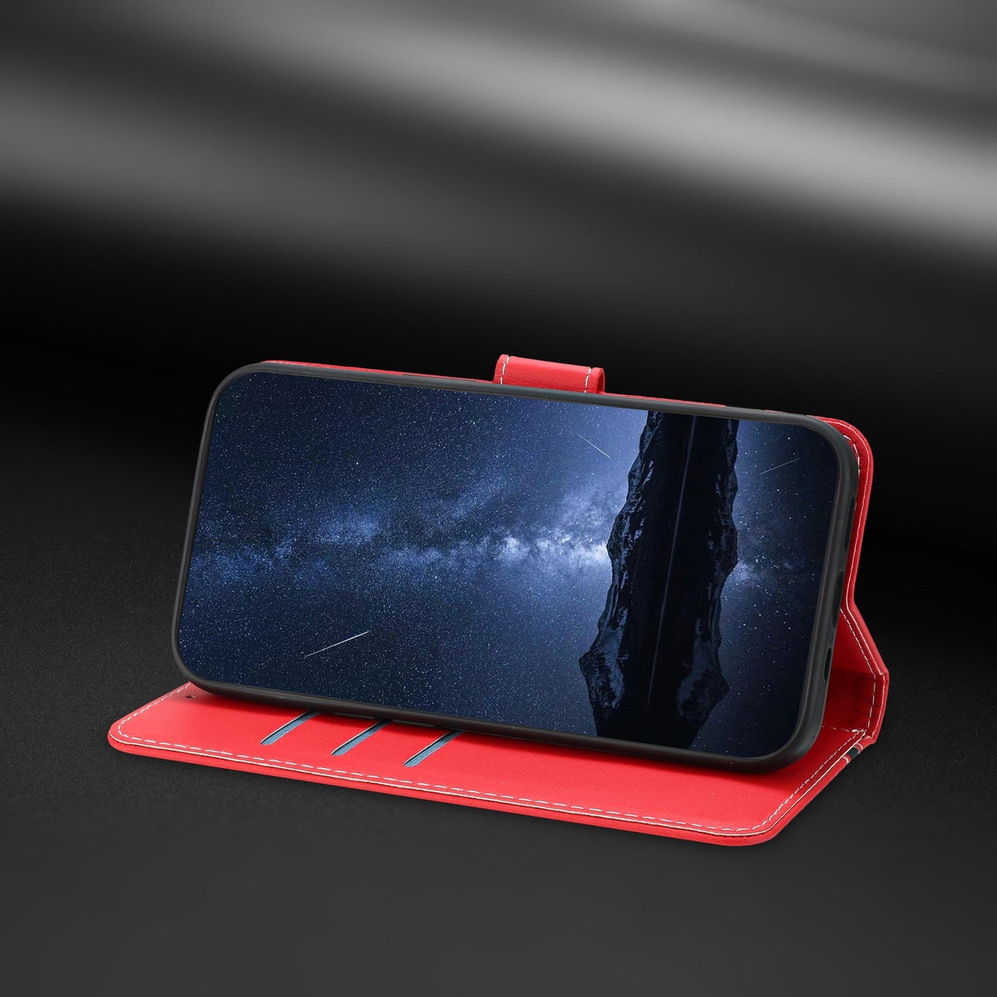 For Oppo Reno13 5G (Global) Phone Cases Wallet Stand Color Splicing Leather Cover with Magnetic Clasp - Red