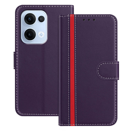 For Oppo Reno13 5G (Global) Phone Cases Wallet Stand Color Splicing Leather Cover with Magnetic Clasp - Purple