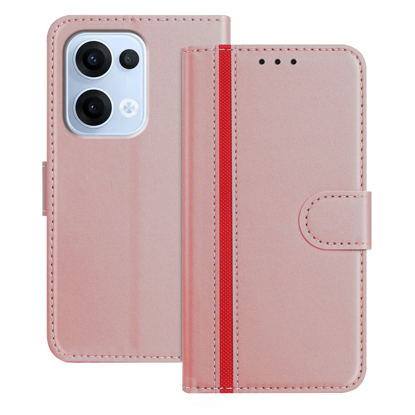 For Oppo Reno13 5G (Global) Phone Cases Wallet Stand Color Splicing Leather Cover with Magnetic Clasp - Rose Gold