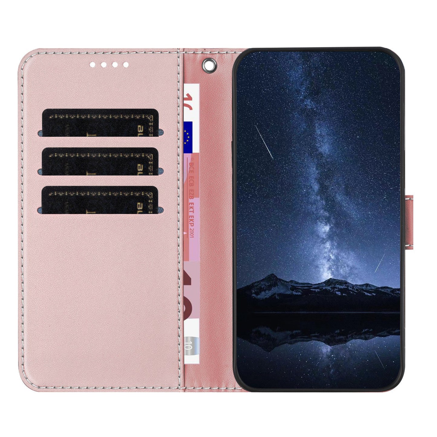 For Oppo Reno13 5G (Global) Phone Cases Wallet Stand Color Splicing Leather Cover with Magnetic Clasp - Rose Gold