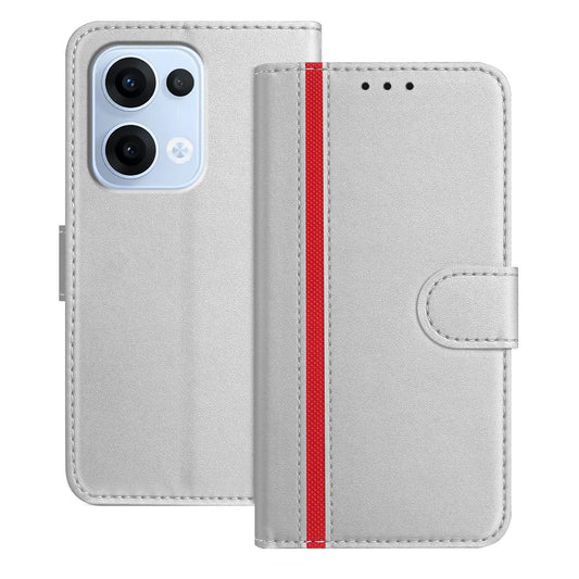 For Oppo Reno13 5G (Global) Phone Cases Wallet Stand Color Splicing Leather Cover with Magnetic Clasp - Silver