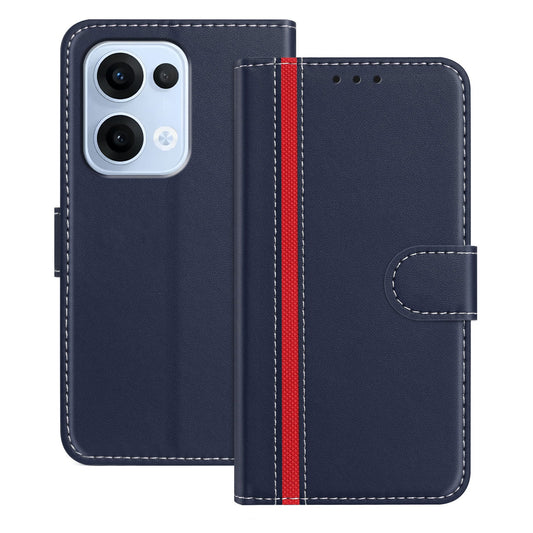 For Oppo Reno13 5G (Global) Phone Cases Wallet Stand Color Splicing Leather Cover with Magnetic Clasp - Blue
