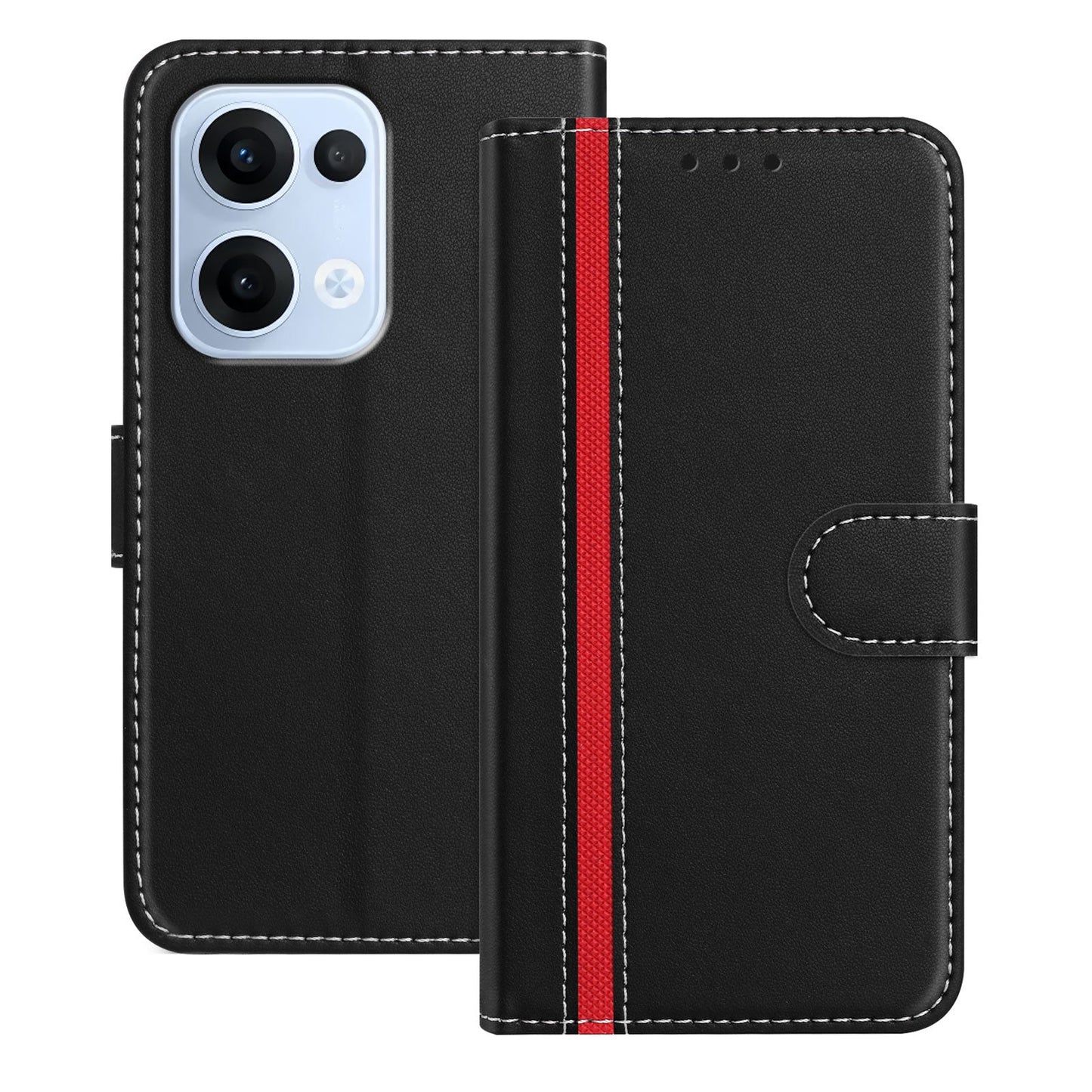 For Oppo Reno13 5G (Global) Phone Cases Wallet Stand Color Splicing Leather Cover with Magnetic Clasp - Black