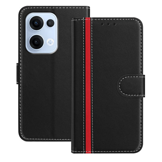 For Oppo Reno13 5G (Global) Phone Cases Wallet Stand Color Splicing Leather Cover with Magnetic Clasp - Black