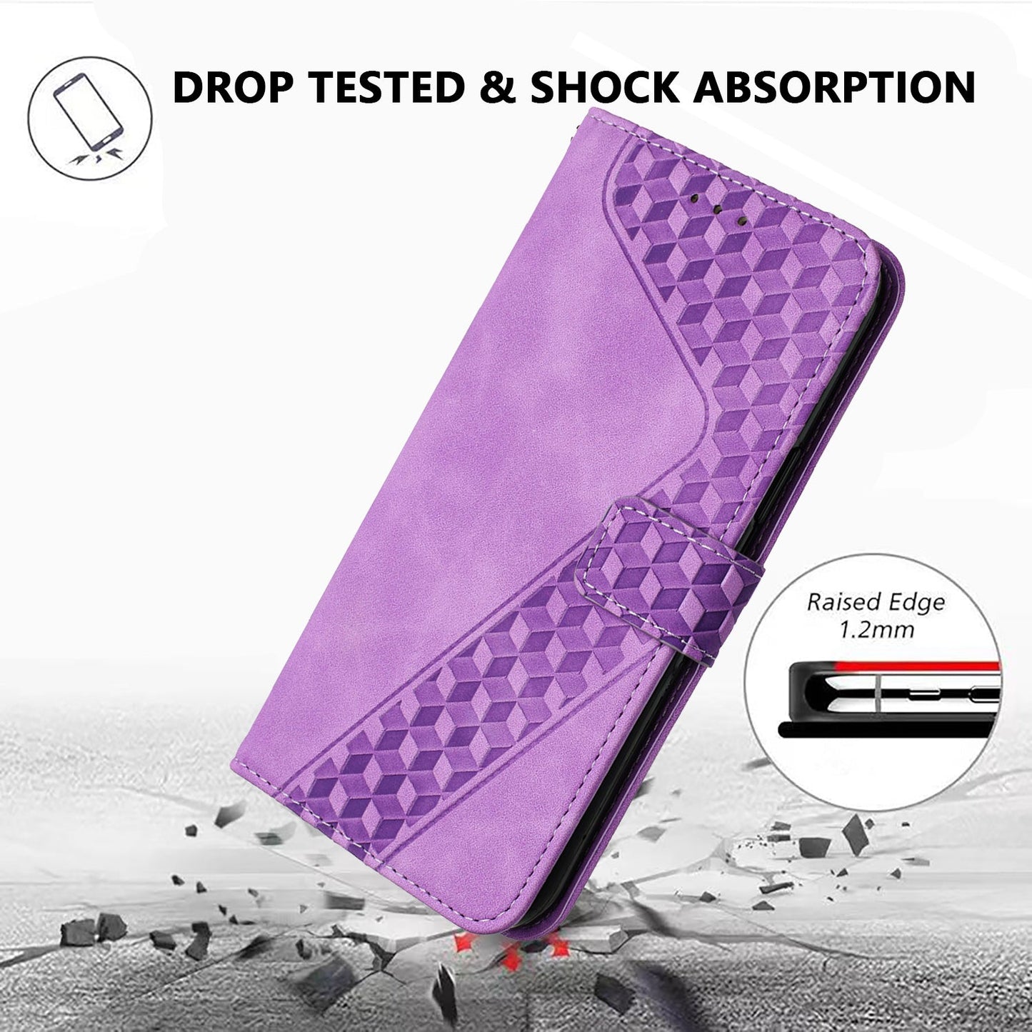 For Oppo Reno13 5G (Global) Leather Case 7-Shaped Pattern Wallet Stand Shockproof Phone Cover - Purple