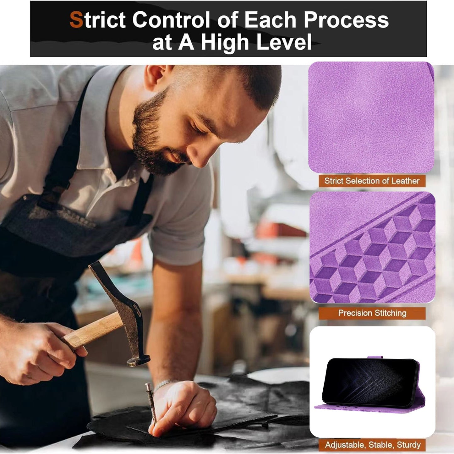 For Oppo Reno13 5G (Global) Leather Case 7-Shaped Pattern Wallet Stand Shockproof Phone Cover - Purple