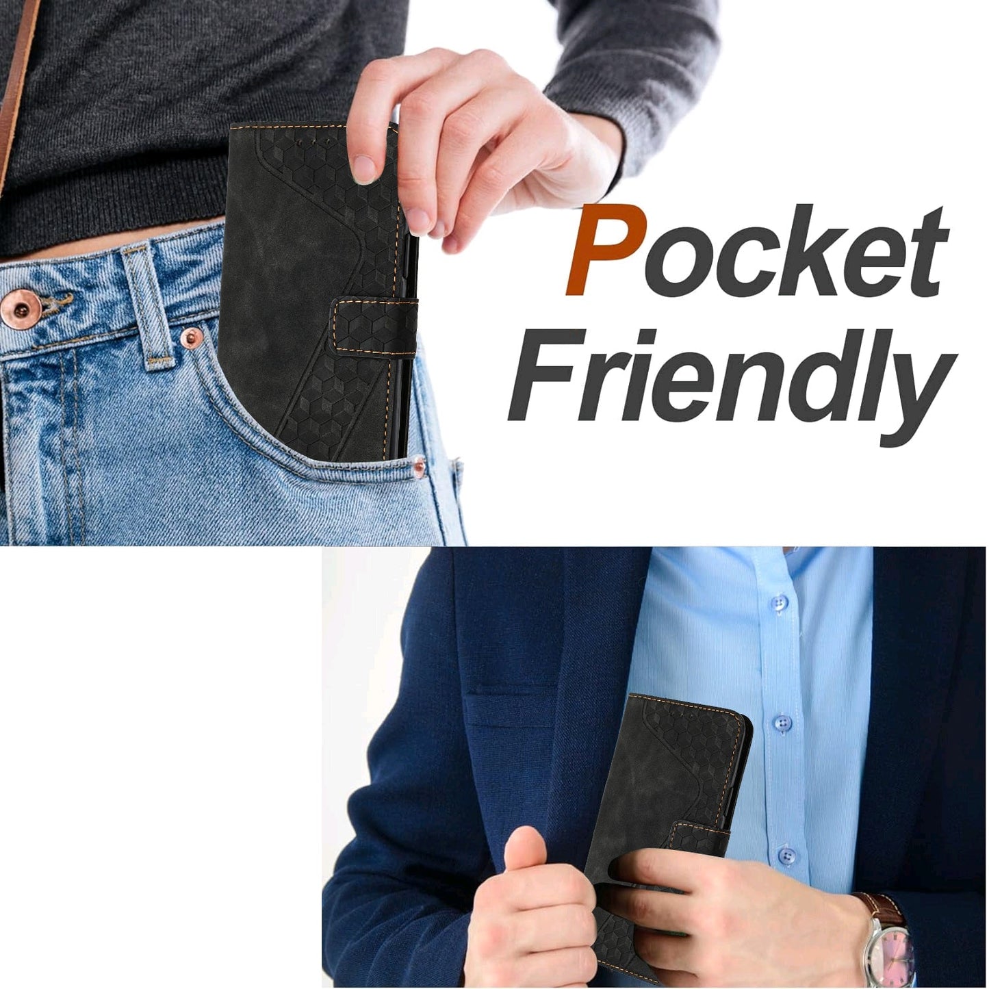 For Oppo Reno13 5G (Global) Leather Case 7-Shaped Pattern Wallet Stand Shockproof Phone Cover - Black