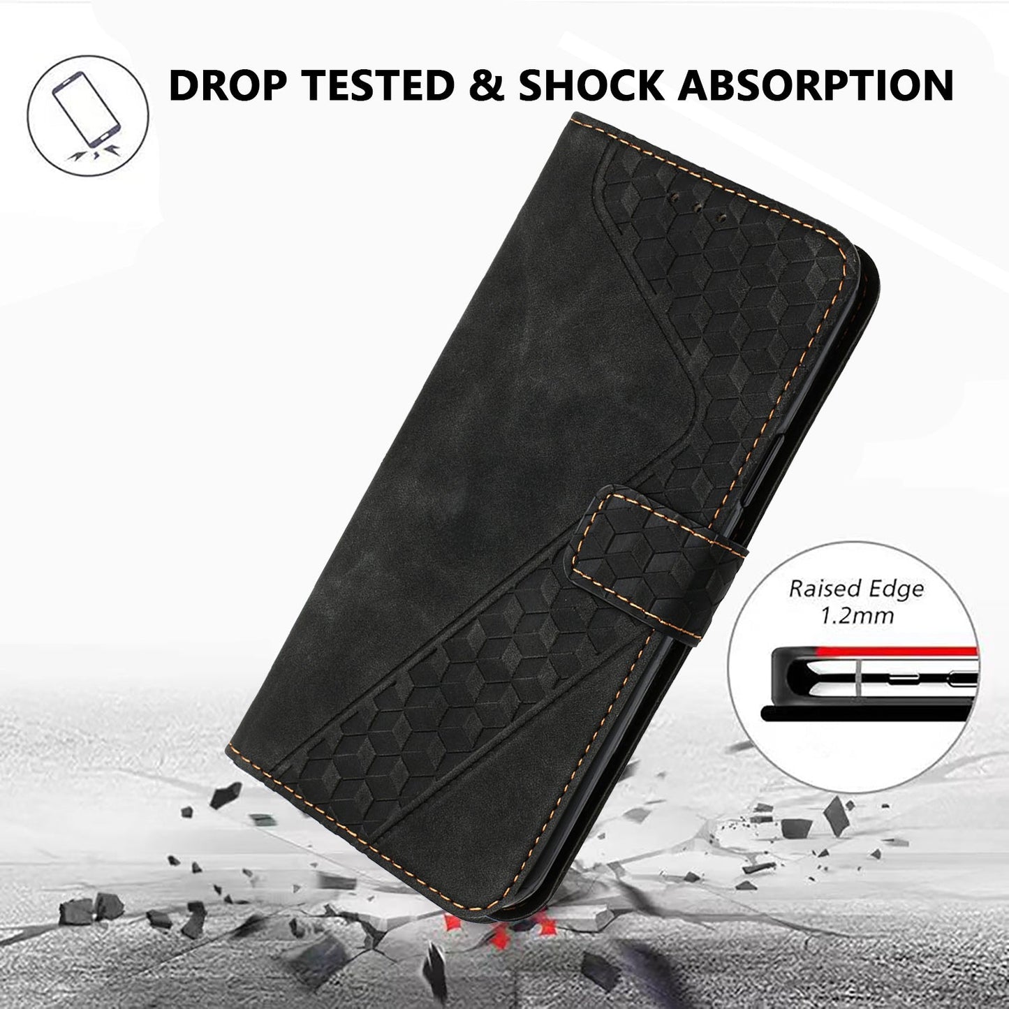 For Oppo Reno13 5G (Global) Leather Case 7-Shaped Pattern Wallet Stand Shockproof Phone Cover - Black