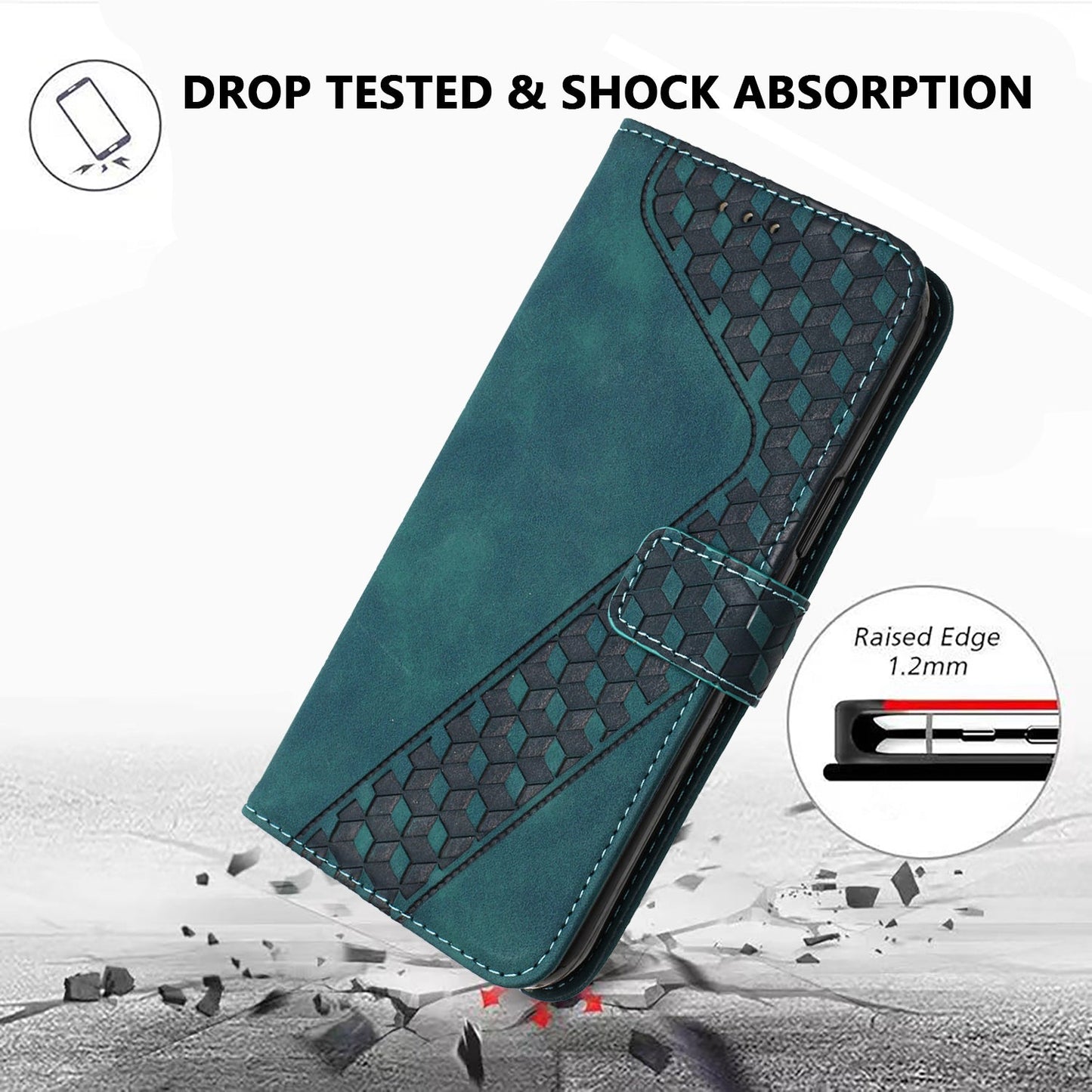 For Oppo Reno13 5G (Global) Leather Case 7-Shaped Pattern Wallet Stand Shockproof Phone Cover - Green