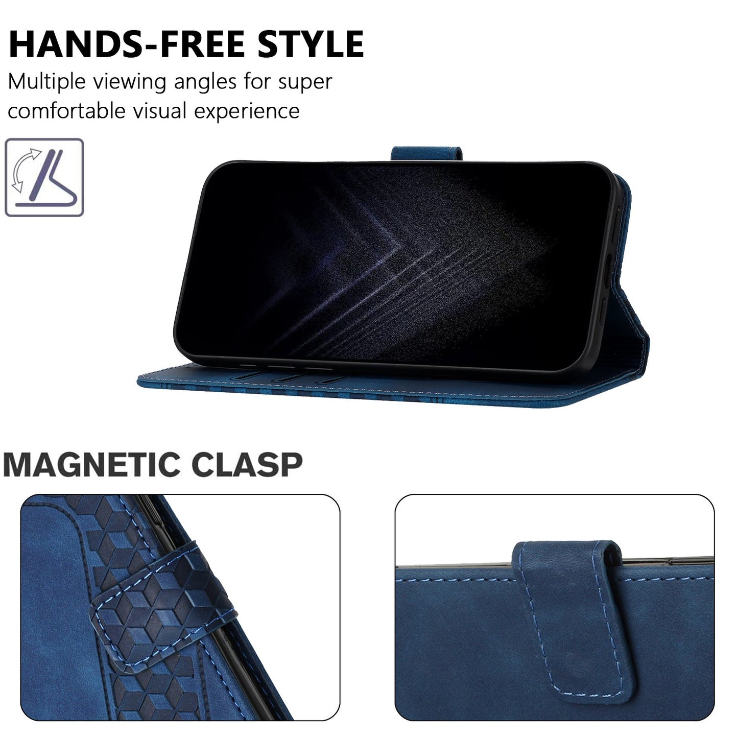 For Oppo Reno13 5G (Global) Leather Case 7-Shaped Pattern Wallet Stand Shockproof Phone Cover - Blue