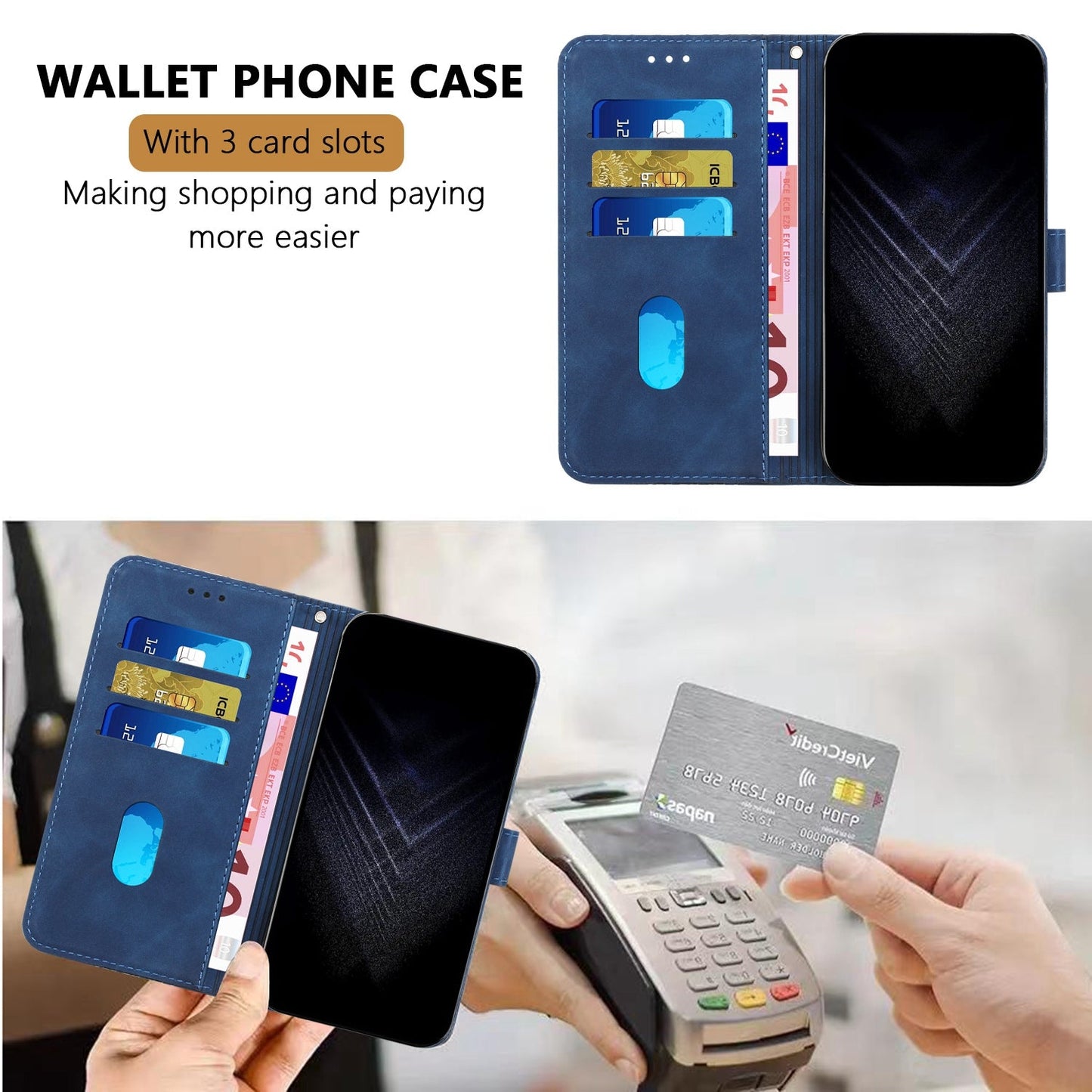 For Oppo Reno13 5G (Global) Leather Case 7-Shaped Pattern Wallet Stand Shockproof Phone Cover - Blue