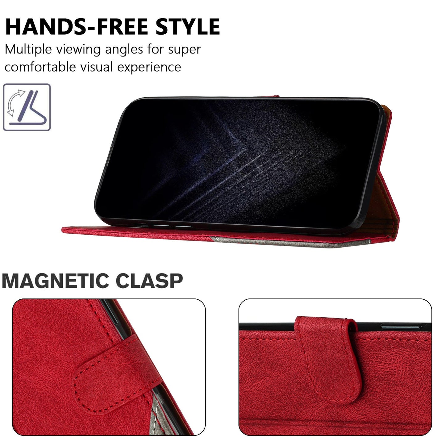 For Oppo Reno13 F 5G Leather Case Triangle Patchwork Wallet Stand Shockproof Phone Cover - Red