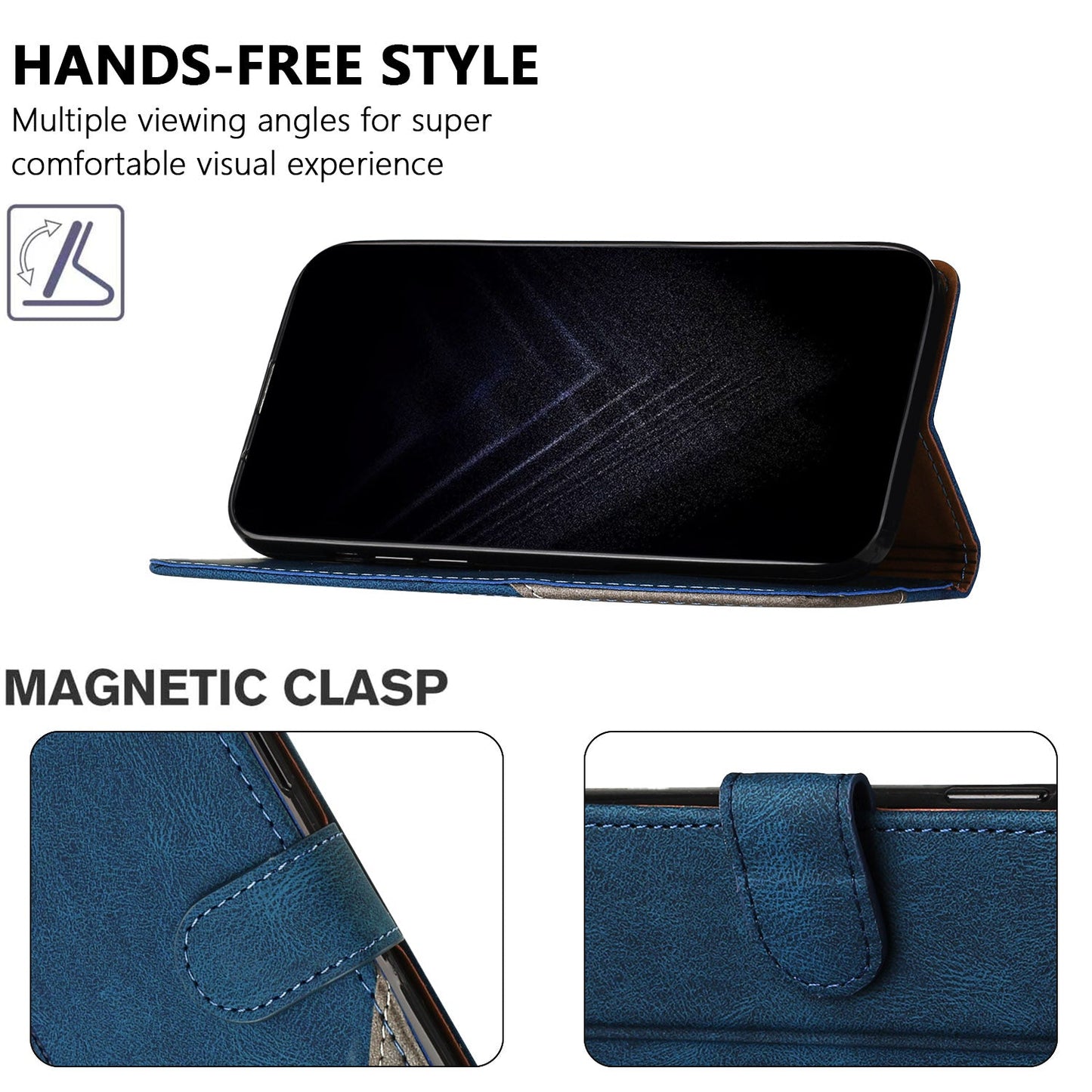 For Oppo Reno13 F 5G Leather Case Triangle Patchwork Wallet Stand Shockproof Phone Cover - Blue