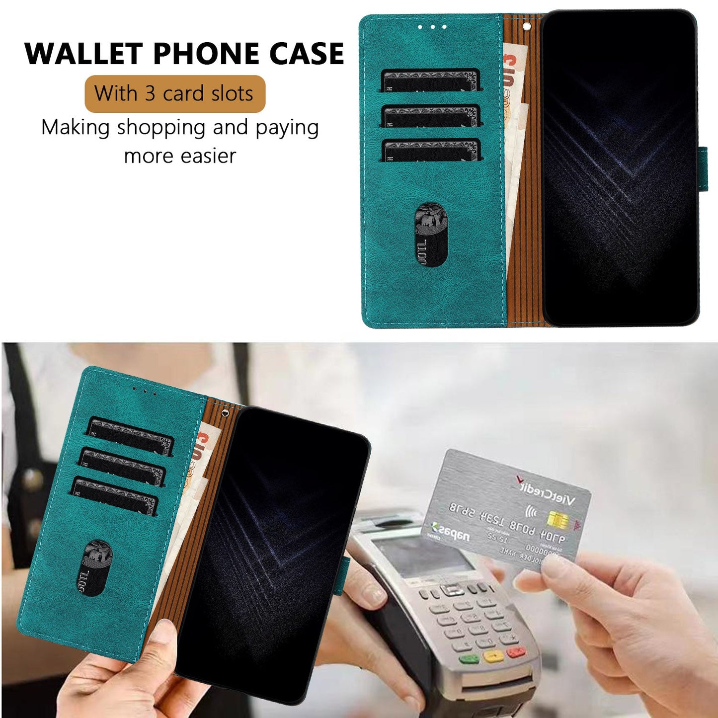 For Oppo Reno13 F 5G Leather Case Triangle Patchwork Wallet Stand Shockproof Phone Cover - Green