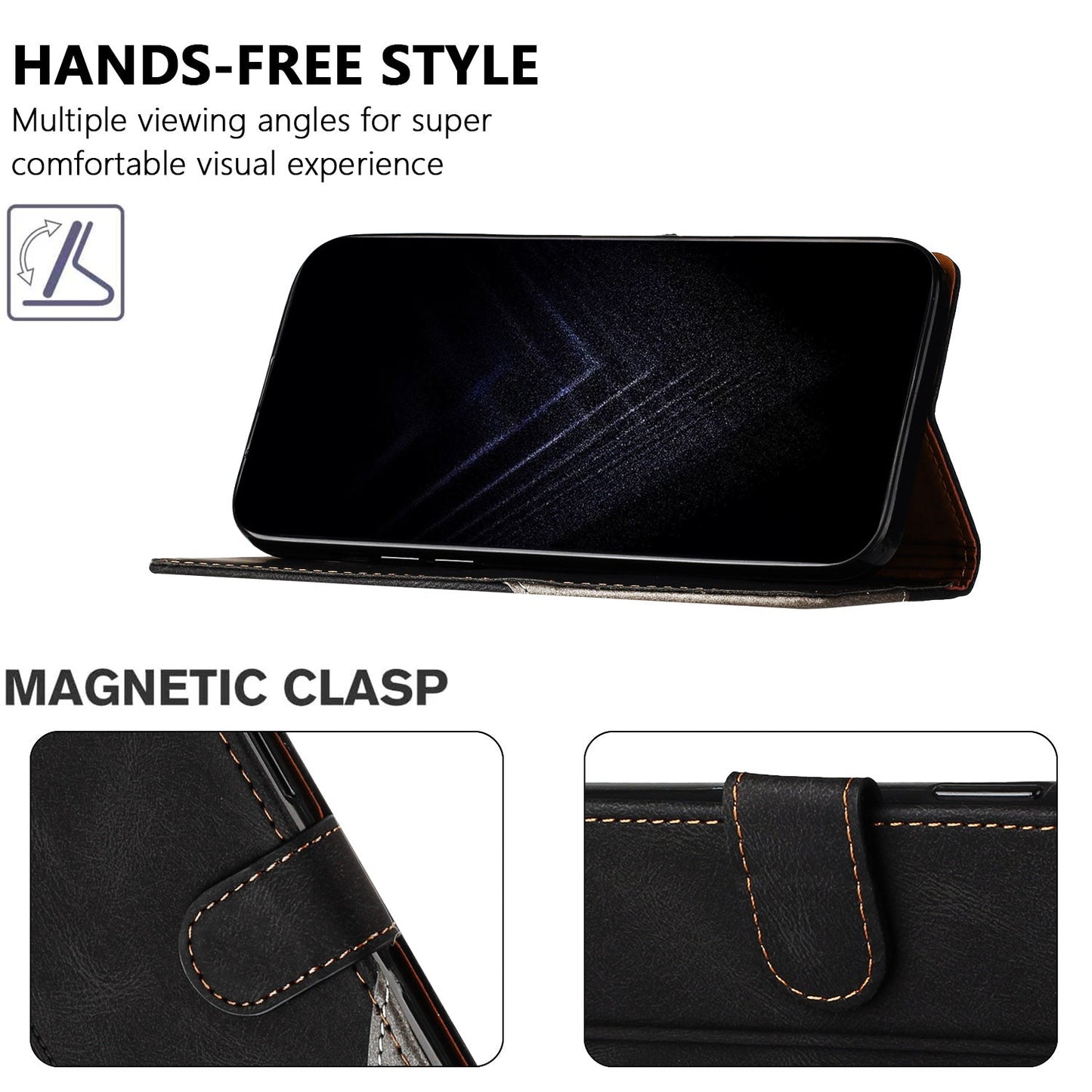 For Oppo Reno13 F 5G Leather Case Triangle Patchwork Wallet Stand Shockproof Phone Cover - Black