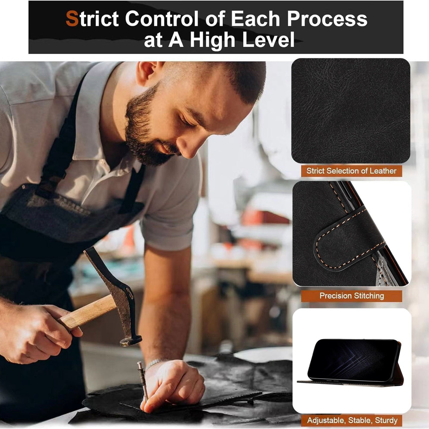 For Oppo Reno13 F 5G Leather Case Triangle Patchwork Wallet Stand Shockproof Phone Cover - Black