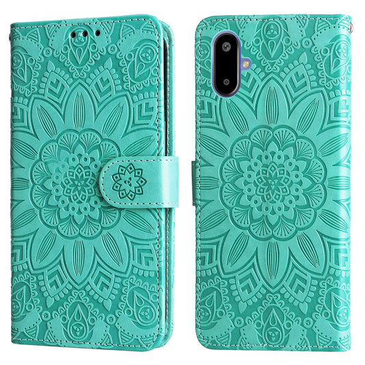 For Samsung Galaxy F06 5G Case Sunflower Imprint Leather Wallet Phone Cover - Green