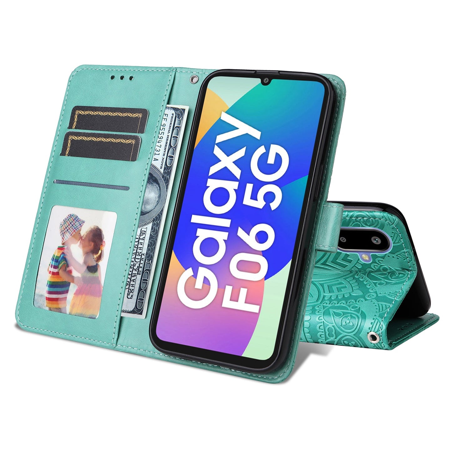 For Samsung Galaxy F06 5G Case Sunflower Imprint Leather Wallet Phone Cover - Green