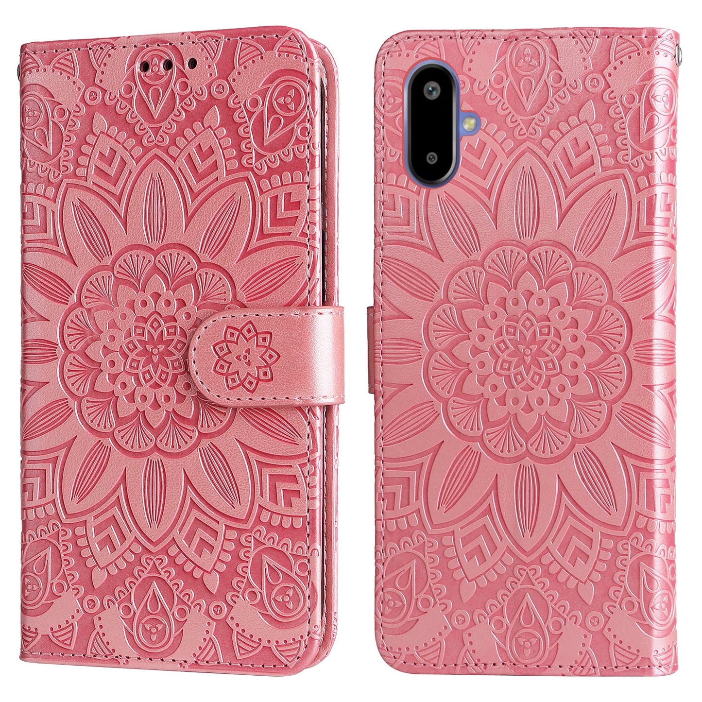 For Samsung Galaxy F06 5G Case Sunflower Imprint Leather Wallet Phone Cover - Pink