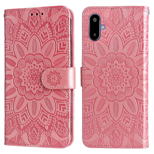 For Samsung Galaxy F06 5G Case Sunflower Imprint Leather Wallet Phone Cover - Pink